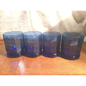 Set of 4 vintage Anchor Hocking Cobalt Blue Tumblers